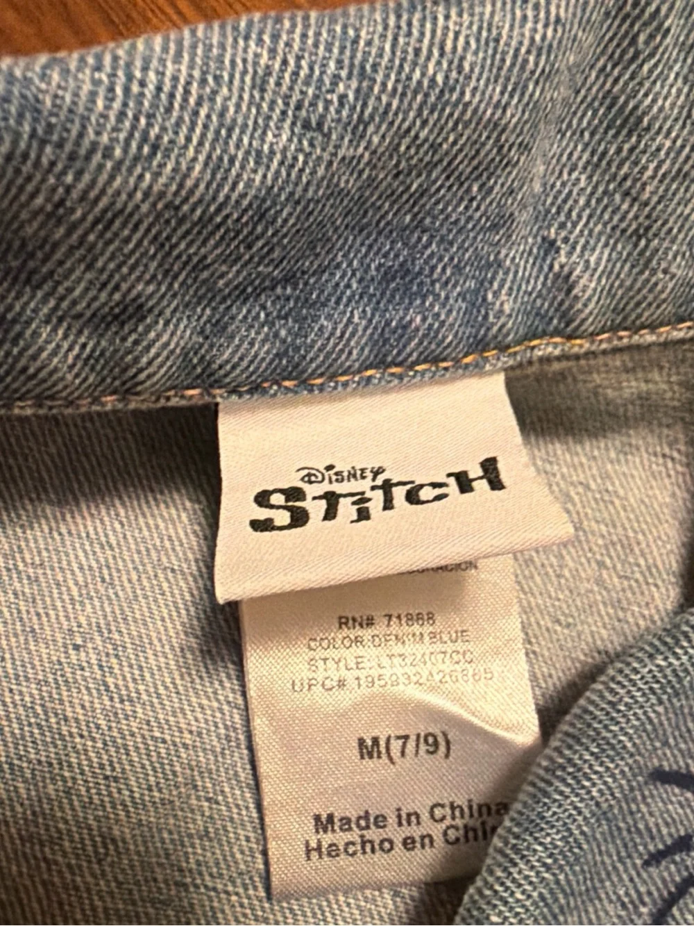 Disney Light Blue Denim Jean Jacket with Pink Stitch Patch
